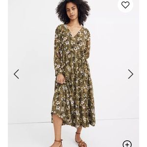 Madewell Olive Floral Midi Dress